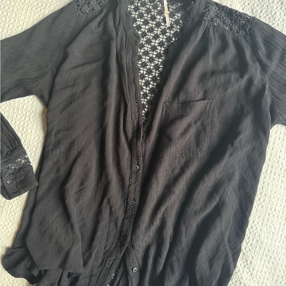 Free People Black Casual Button Down Shirt